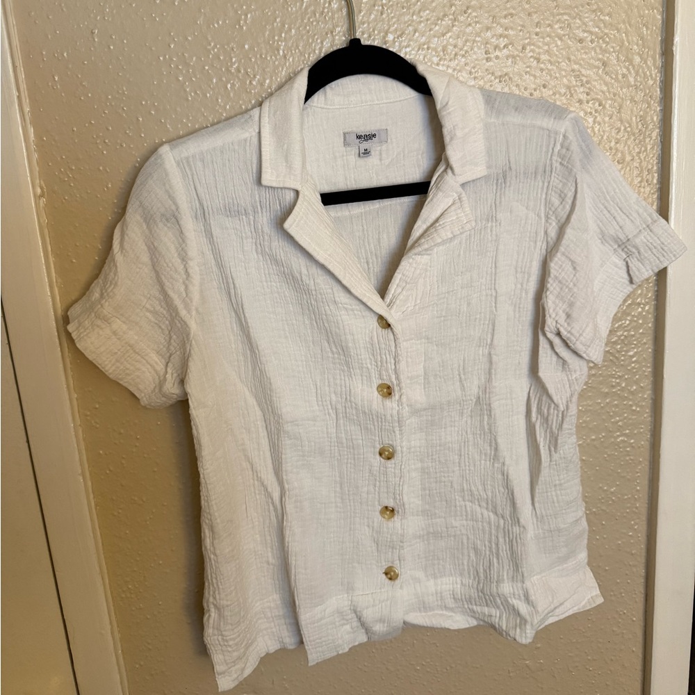 Thin white button up top